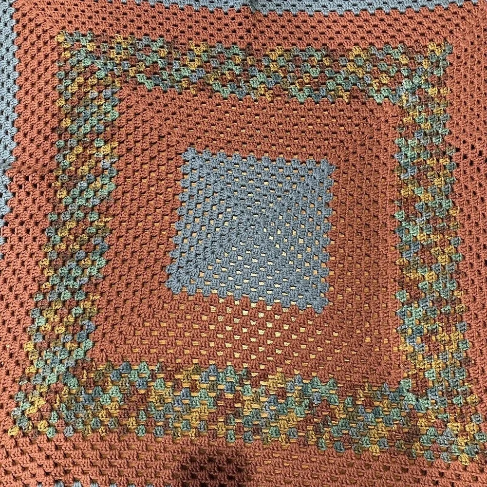 Vintage Handmade Crochet Afghan Rainbow Granny Square Blanket Lap Throw 45x48 In